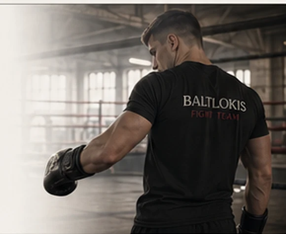 Sportininkas su BALTLOKIS marškinėliais ringe